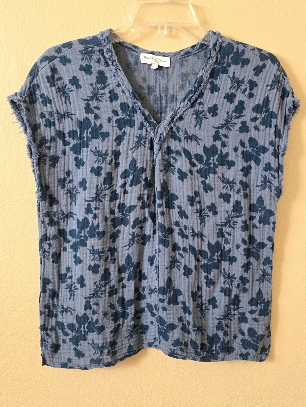 Michael Stars Womens Relaxed Blue Floral Print Cotton Gauze Blouse - Size XS